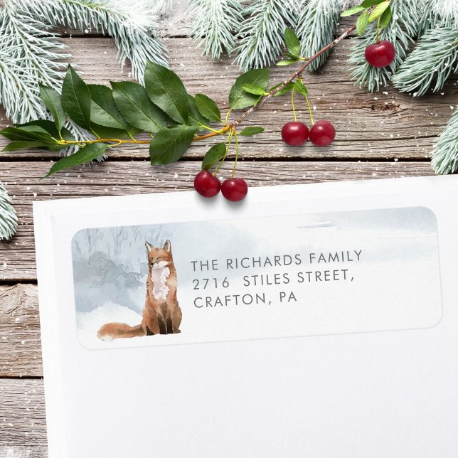 Adresse de retour Hiver Cute Fox Élégant (Return Address Winter Cute Fox Elegant Label)