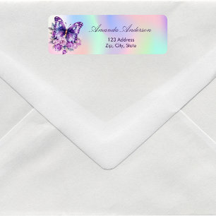 Adresse de retour holographique violet papillon