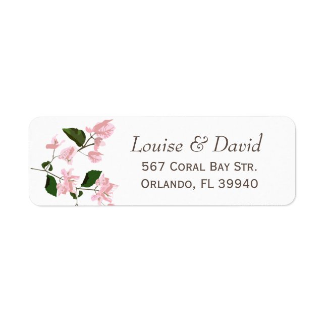 Adresse de retour Label avec fleurs de bougainvill (Devant)