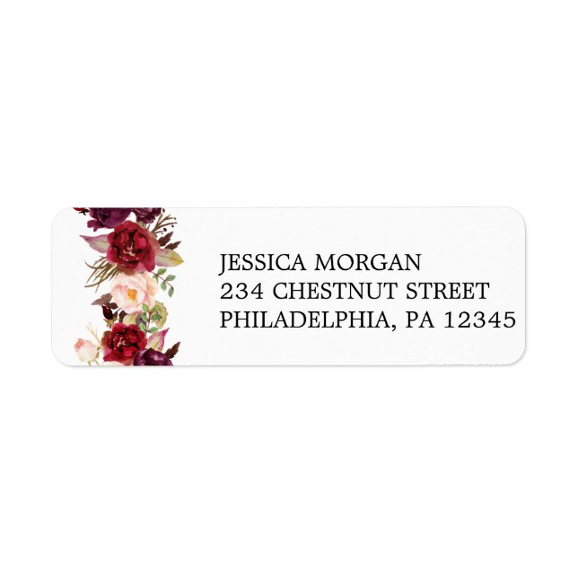 Adresse de retour Label Boho Burgundy (Devant)