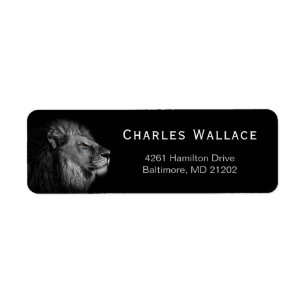 Adresse de Retour Lion Noir et Blanc Majestueux