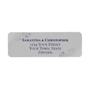 Adresse de Retour Mariage Argent Navy et Gris Dent