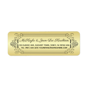 Adresse de retour Mariage élégant en or noir cla
