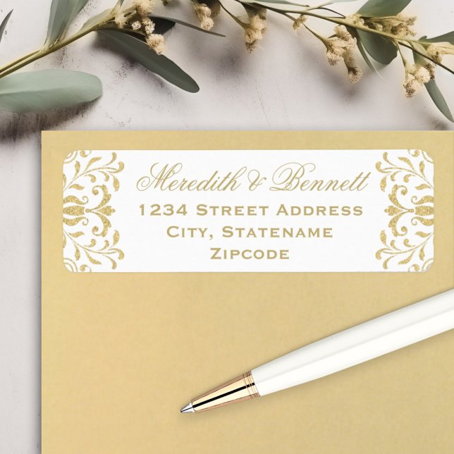 Adresse de Retour Mariage Glamour Vintage Or (Créateur téléchargé)