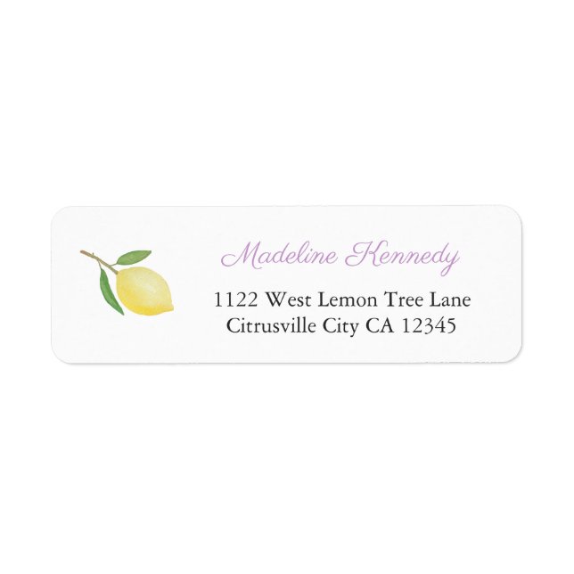 Adresse de Retour Minimaliste Citron Fleur de Lila (Devant)