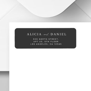 Adresse de retour minimaliste du mariage noir mode