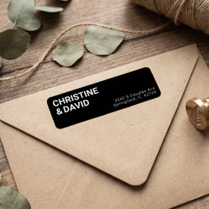 Adresse de retour minimaliste noir pour couple de