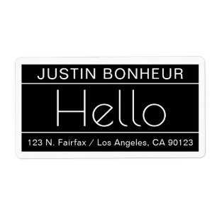 Adresse de retour moderne avec mot "Hello" Noir &