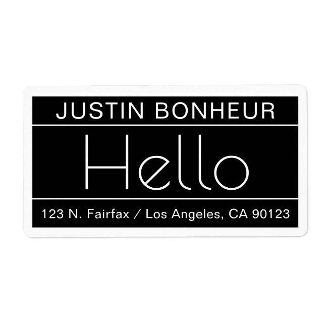 Adresse de retour moderne avec mot "Hello" Noir &  (Devant)