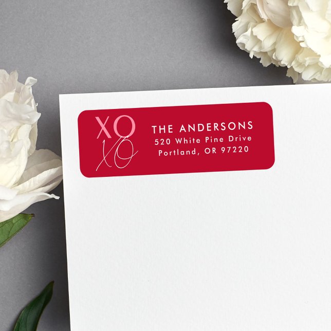 Adresse de retour moderne XOXO rouge et rose (Créateur téléchargé)