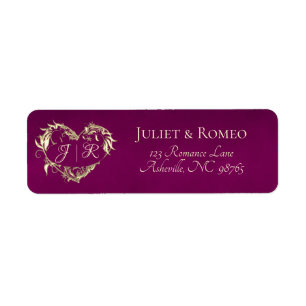 Adresse de retour Monogramme Cœur - Prune