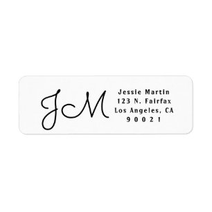 Adresse de retour Monogramme de script blanc et no
