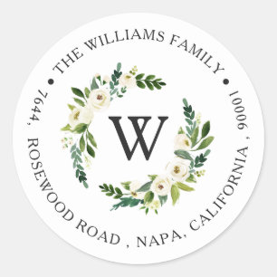 Adresse de retour monogramme Sticker Roses blanche
