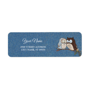 Adresse de Retour Pailletée Chouette Bleu Mariage