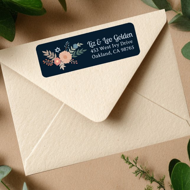 Adresse de retour personnalisée à main d'HANOUKKA (HANUKKAH Hand-Drawn Floral CUSTOM Return Address Label
)