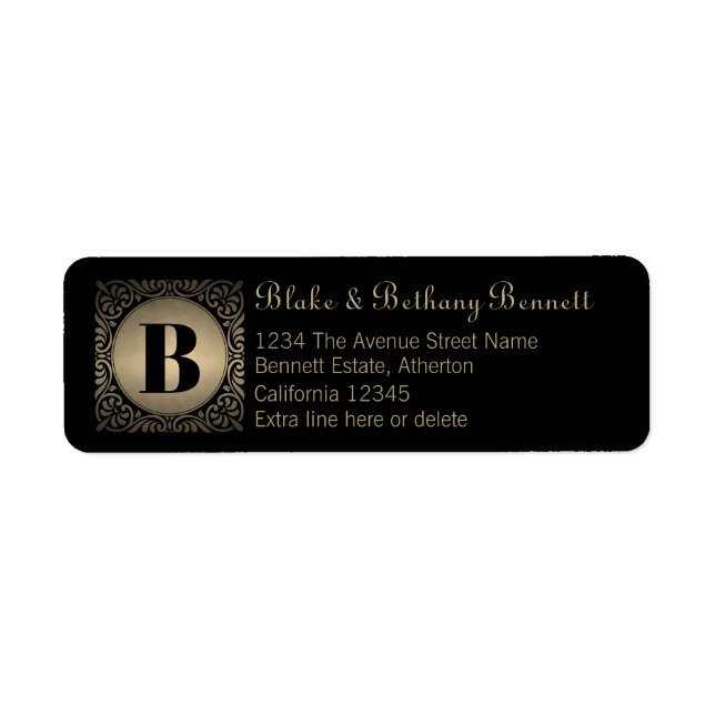 Adresse de retour personnalisée en monogramme noir (Devant)