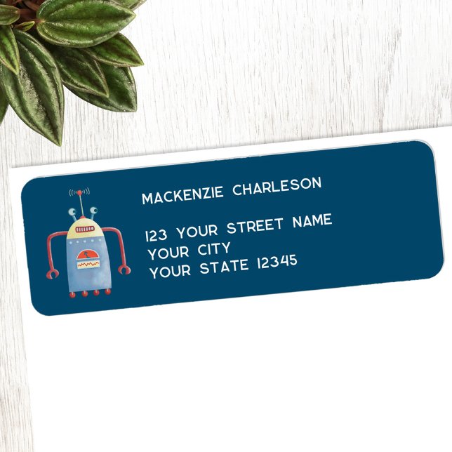 Adresse de retour Robot Rétro Fun (Fun retro robot personalized return address labels)
