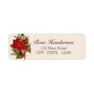 Adresse de retour romantique vintage de rose rouge