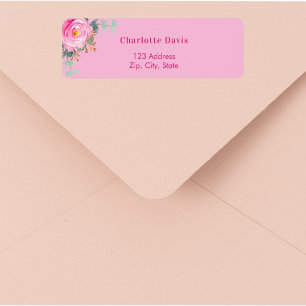 Adresse de retour rose rose fleurie