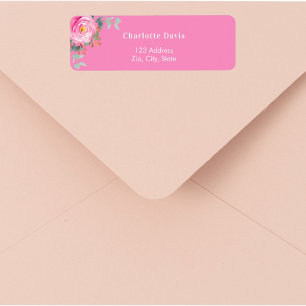 Adresse de retour rose rose fleurie