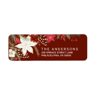 Adresse de retour rouge de poinsettia et de pin de