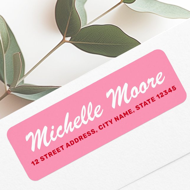 Adresse de retour rouge et rose rétro (Retro bold pink and red return address label)