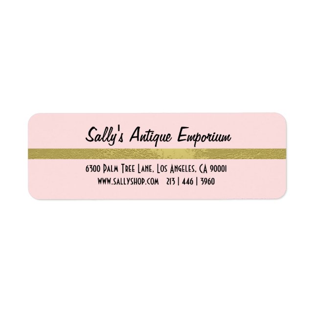 Adresse de retour simple en bande rose et or (Devant)