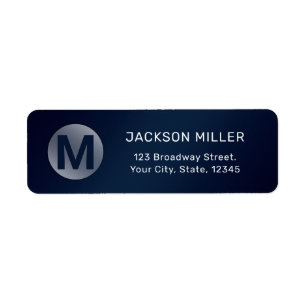 Adresse de retour simple monogramme bleu marine