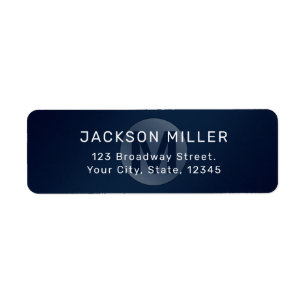 Adresse de retour simple monogramme bleu marine