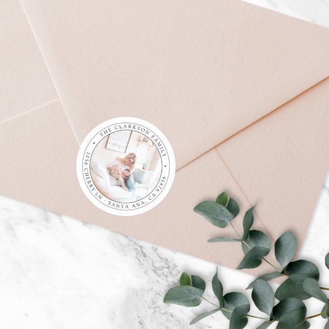 Adresse de retour Sticker photo rond classique (Créateur téléchargé)