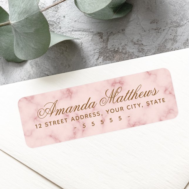 Adresse de script de calligraphie en marbre rose (Blush pink marble calligraphy script address label)