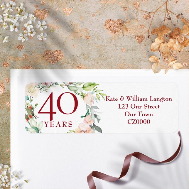 Adresse du 40e anniversaire de mariage Rubis Roses (Roses Floral 40th Ruby Wedding Anniversary Address Label)