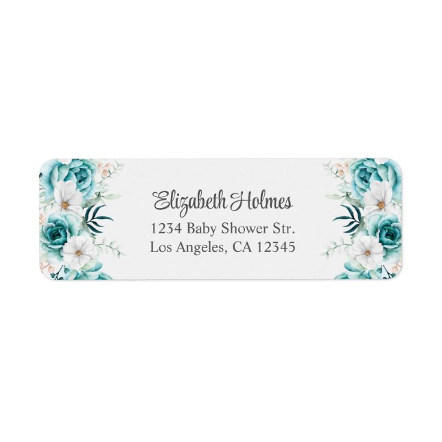 Adresse du Baby shower Fleur sauvage turquoise et  (Devant)