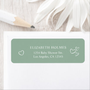 Adresse du Baby shower vert Sage Coeurs dessinés à