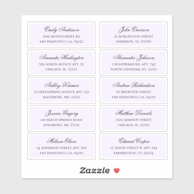 Adresse du nom des clients pourpres. étiquette d'e (Feuille)