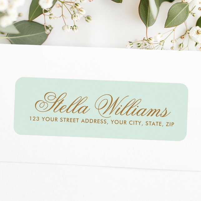 Adresse du script de calligraphie de la menthe rom (Romantic light mint calligraphy script address label)
