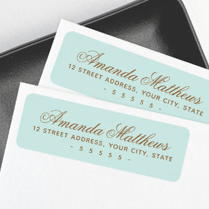 Adresse en écriture calligraphique bleu aqua chic
