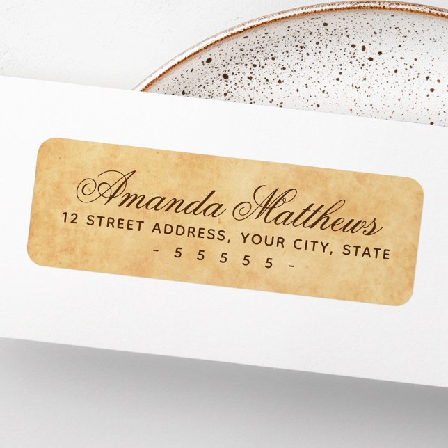 Adresse en écriture calligraphique sur papier parc (Vintage parchment paper calligraphy script address label)