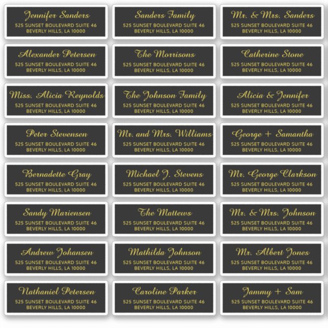 Adresse individuelle en or noir étiquette élégant (Devant)