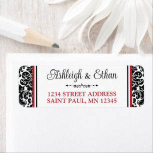 Adresse Mariage damassé Rouge, Blanc Noir