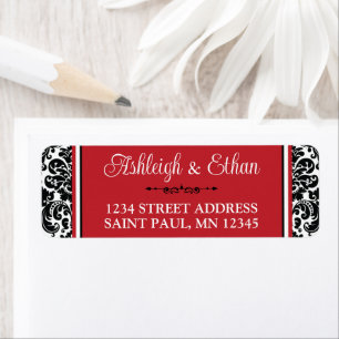 Adresse Mariage damassé Rouge, Blanc Noir