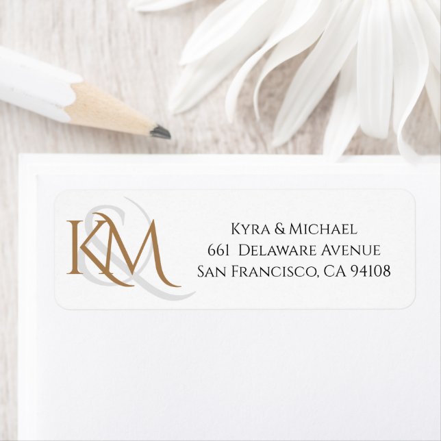 Adresse Mariage de Monogramme Elégant Or Blanc Mod (En situation)