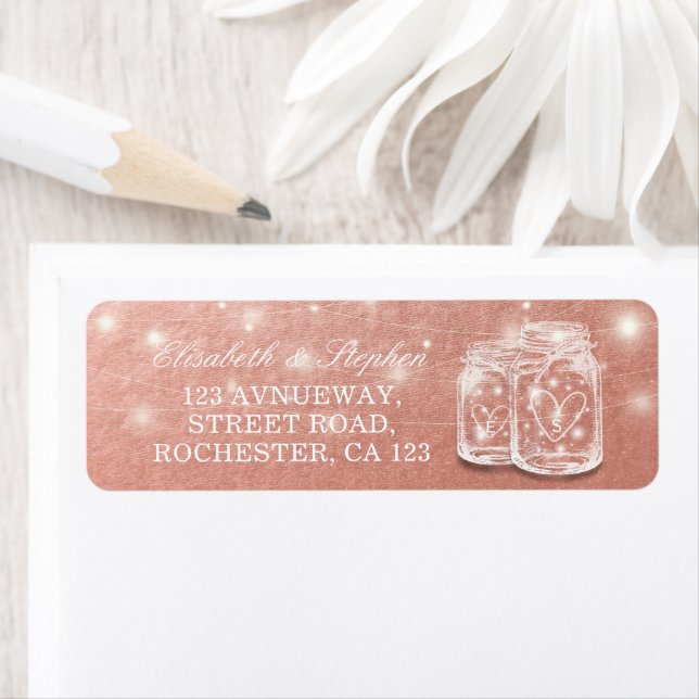 Adresse mariage Mason Jars String Lights Rose Gold (En situation)