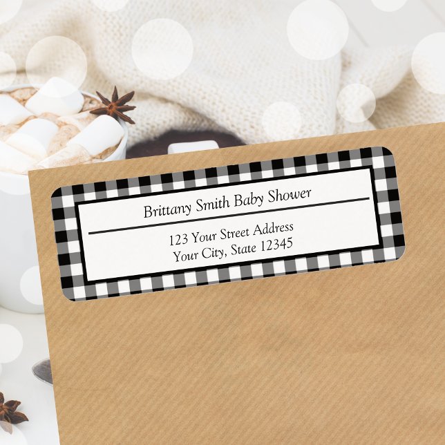 Adresse Plaid Russe Black and White Buffalo (Rustic Black and White Buffalo Plaid Address Label)