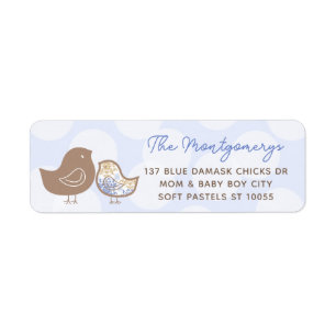 Adresse pour Baby Shower Garçon Poussin Damassé Bl