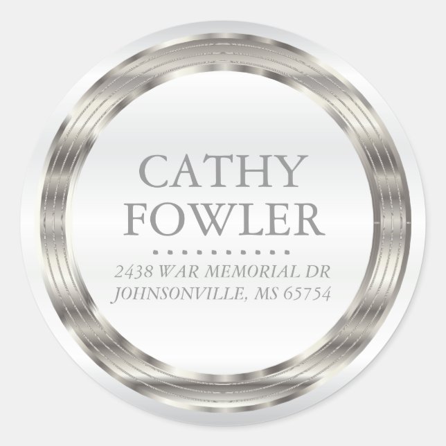 Adresse ronde Étiquettes blanc et argent (Devant)