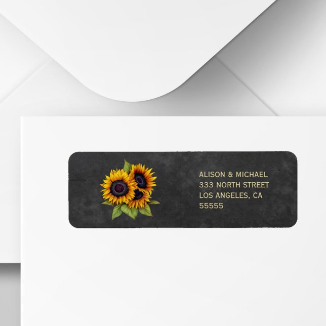 Adresse rsvp de tournesol de tableau noir rustique (Créateur téléchargé)