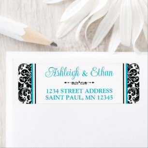 Adresse Turquoise, Black White Mariage damassé