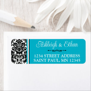Adresse Turquoise, Black White Mariage damassé
