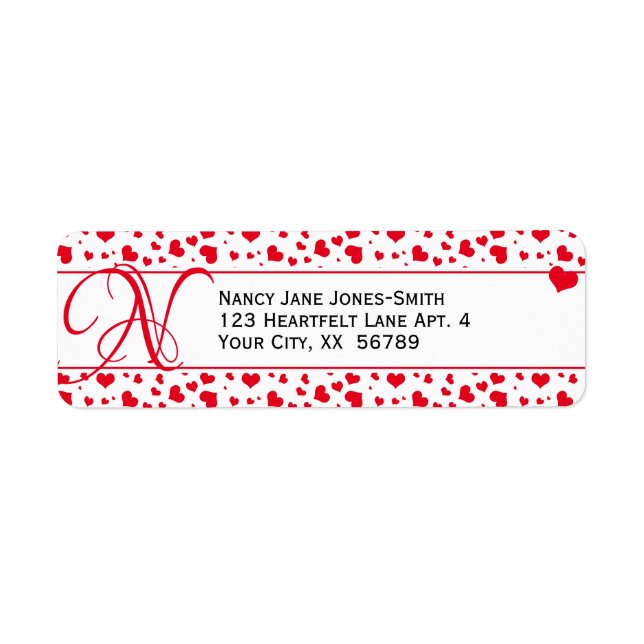 Adresse Valentine Red Hearts Motif aléatoire (Devant)